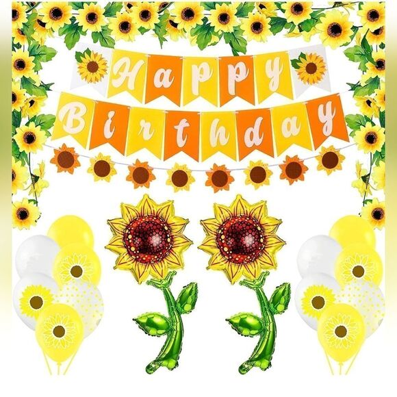 NWT Sunflower Theme Party Decoration,Sunflower Happy Birthday - Picture 1 of 7